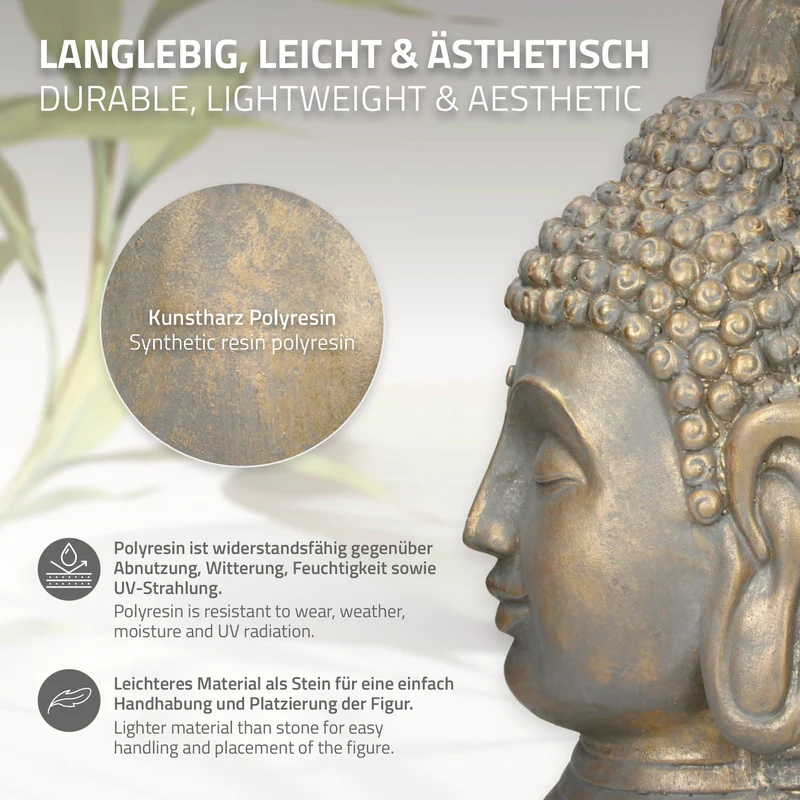 Buddha Kopf Statue 53 cm bronze aus Polyresin