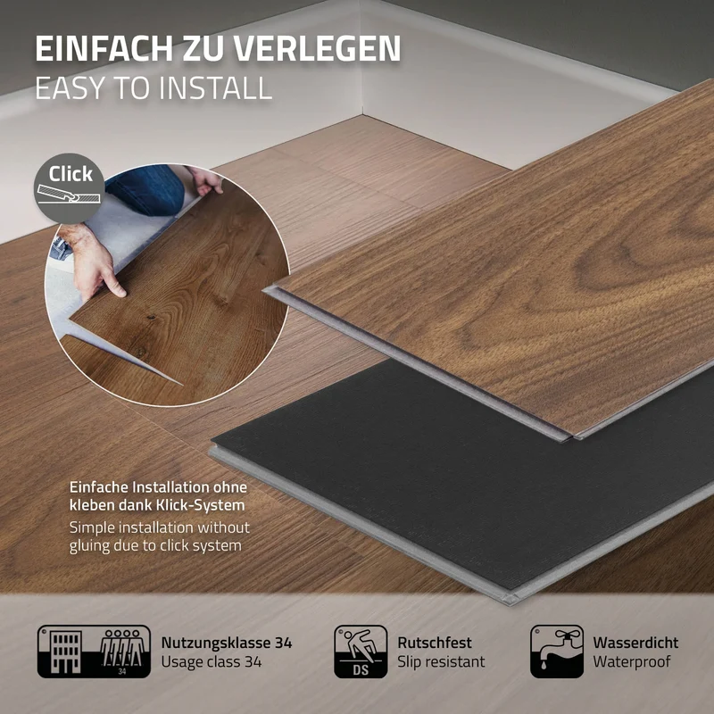 5er Set PVC Vinylboden Bodenbelag 7 Dielen 4,2mm für 1,54m² mit Klick-System Eiche Outtrigger ML-Design