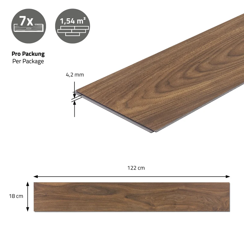 3er Set PVC Vinylboden Bodenbelag 7 Dielen 4,2mm für 1,54m² mit Klick-System Eiche Outtrigger ML-Design