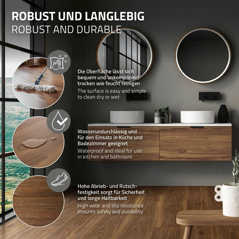 2er Set PVC Vinylboden Bodenbelag 7 Dielen 4,2mm für 1,54m² mit Klick-System Eiche Outtrigger ML-Design