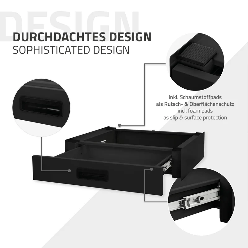 B-Ware Waschmaschinen Verbindungsrahmen mit Schublade 60,5x54 cm Schwarz aus Stahl ML-Design