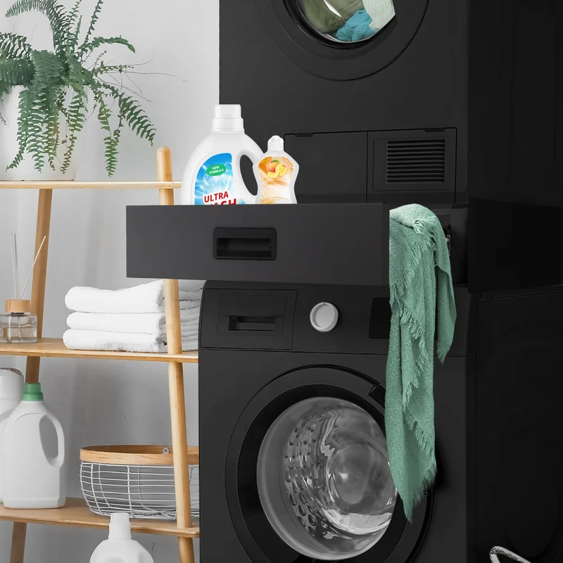 B-Ware Waschmaschinen Verbindungsrahmen mit Schublade 60,5x54 cm Schwarz aus Stahl ML-Design