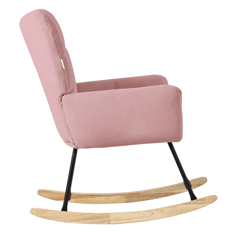 Schaukelstuhl mit Armlehnen in Frottee Rosa bis 120 kg Naturholz Schaukelsessel Relaxstuhl