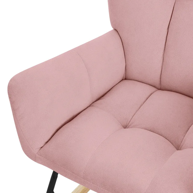 Schaukelstuhl mit Armlehnen in Frottee Rosa bis 120 kg Naturholz Schaukelsessel Relaxstuhl