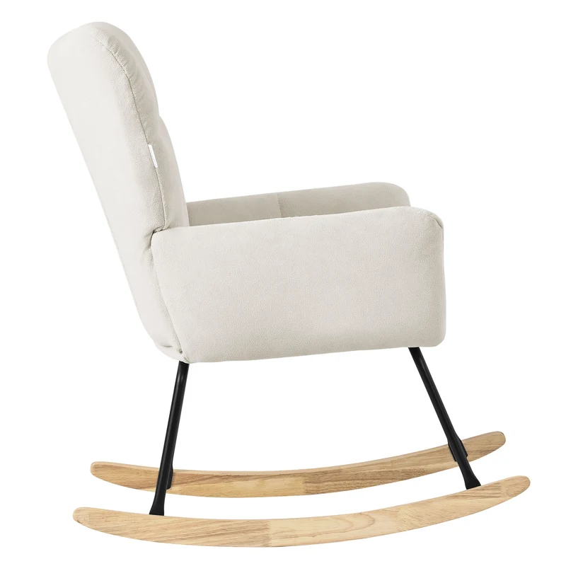 Schaukelstuhl mit Armlehnen in Frottee Beige bis 120 kg Naturholz Schaukelsessel Relaxstuhl