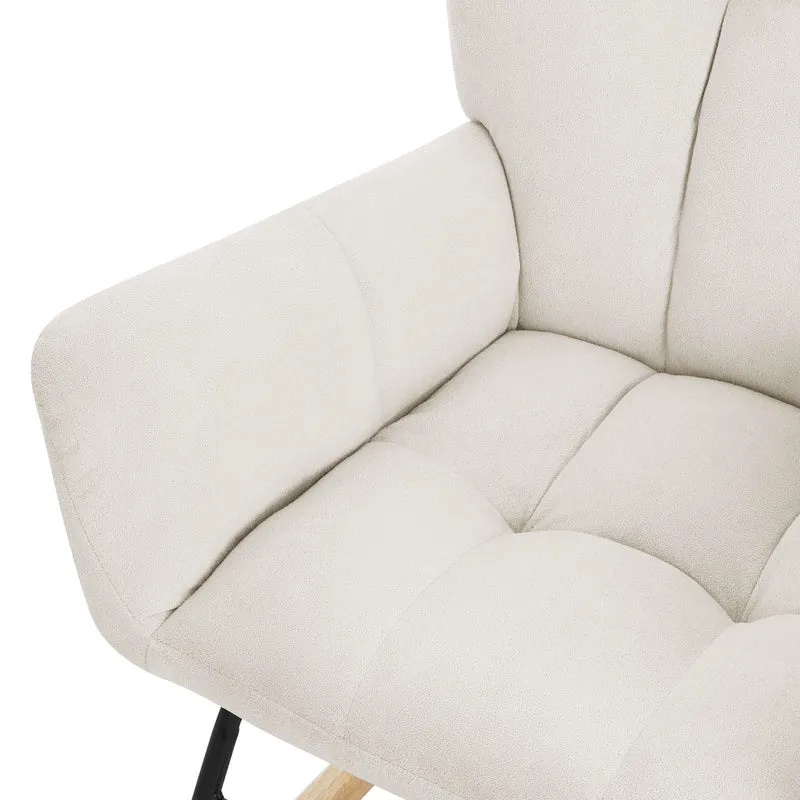 Schaukelstuhl mit Armlehnen in Frottee Beige bis 120 kg Naturholz Schaukelsessel Relaxstuhl
