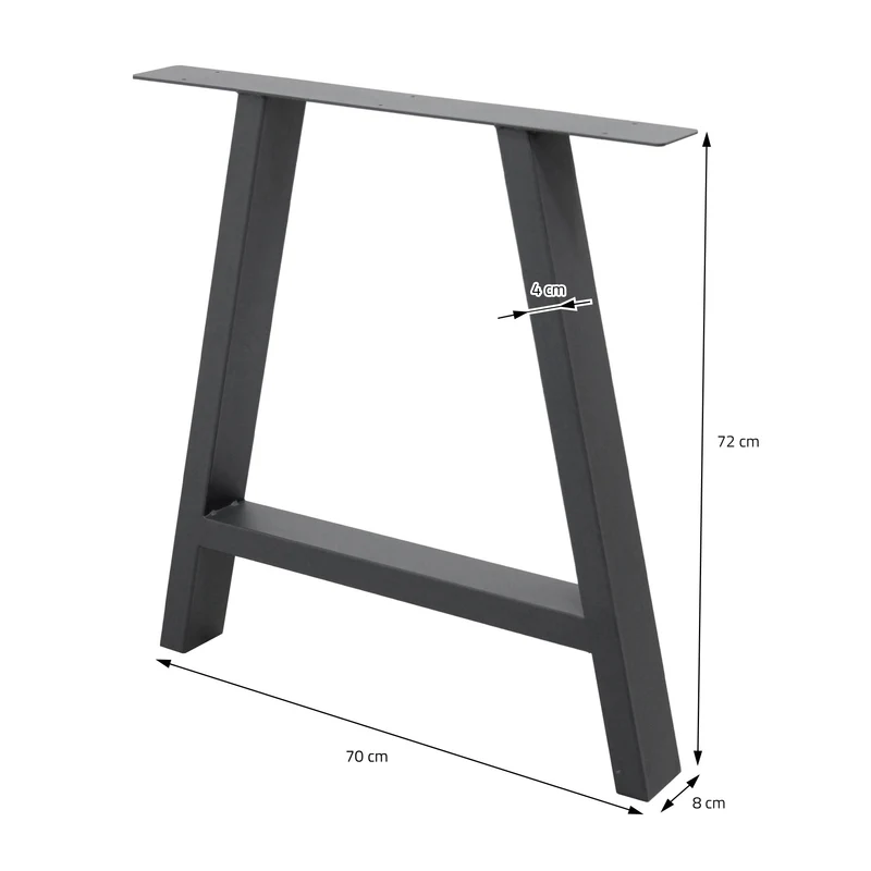 2x Tischbeine A-Form 70x72 cm Anthrazit aus pulverbeschichtetem Stahl Tischgestell für Esstisch und Schreibtisch