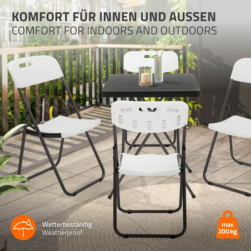 4er Set Balkonstuhl Klappbar Kunststoff Weiß Bistrostuhl Gartenstuhl