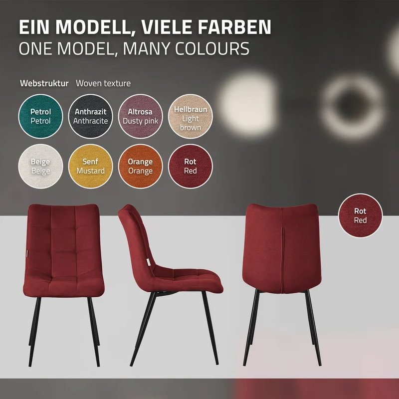 Esszimmerstühle 4er Set Rot Küchenstuhl mit Polyesterbezug und Stahlbeinen ML-Design