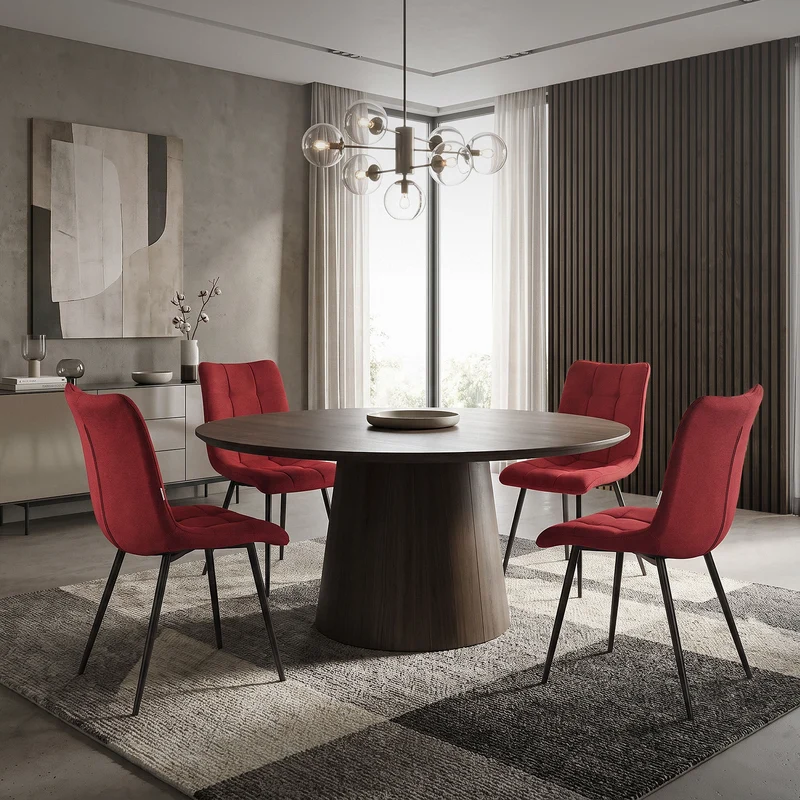 Esszimmerstühle 4er Set Rot Küchenstuhl mit Polyesterbezug und Stahlbeinen ML-Design