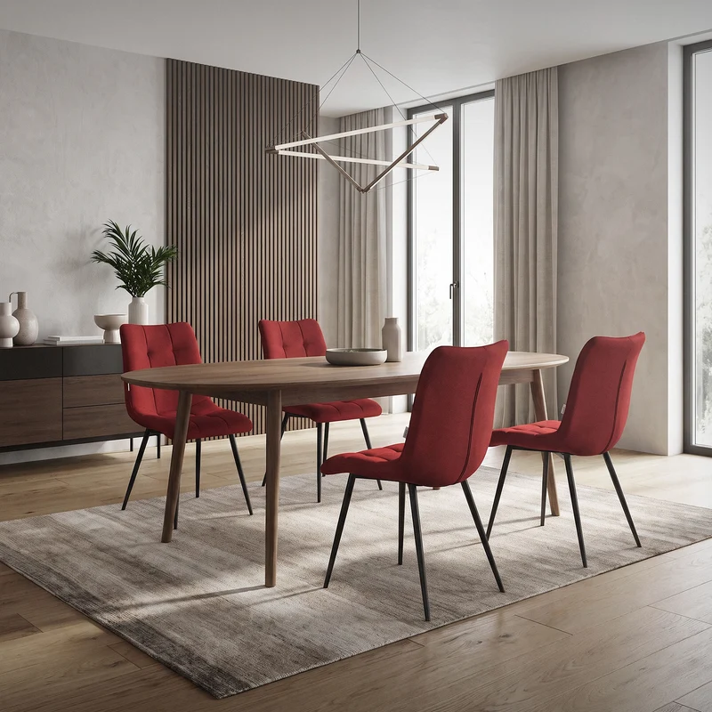 Esszimmerstühle 4er Set Rot Küchenstuhl mit Polyesterbezug und Stahlbeinen ML-Design