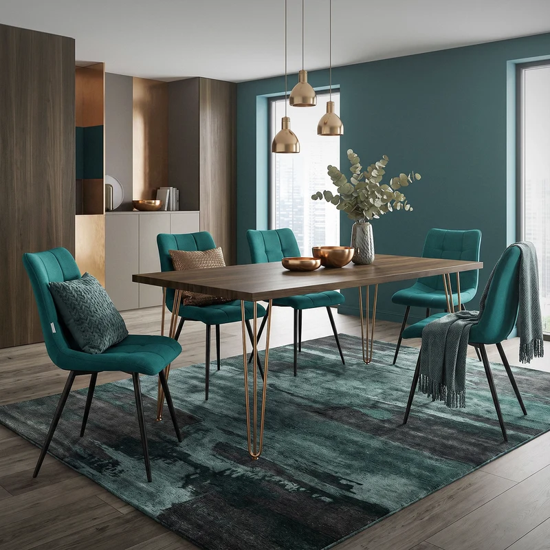 Esszimmerstühle 4er Set Petrol Küchenstuhl mit Polyesterbezug und Stahlbeinen ML-Design