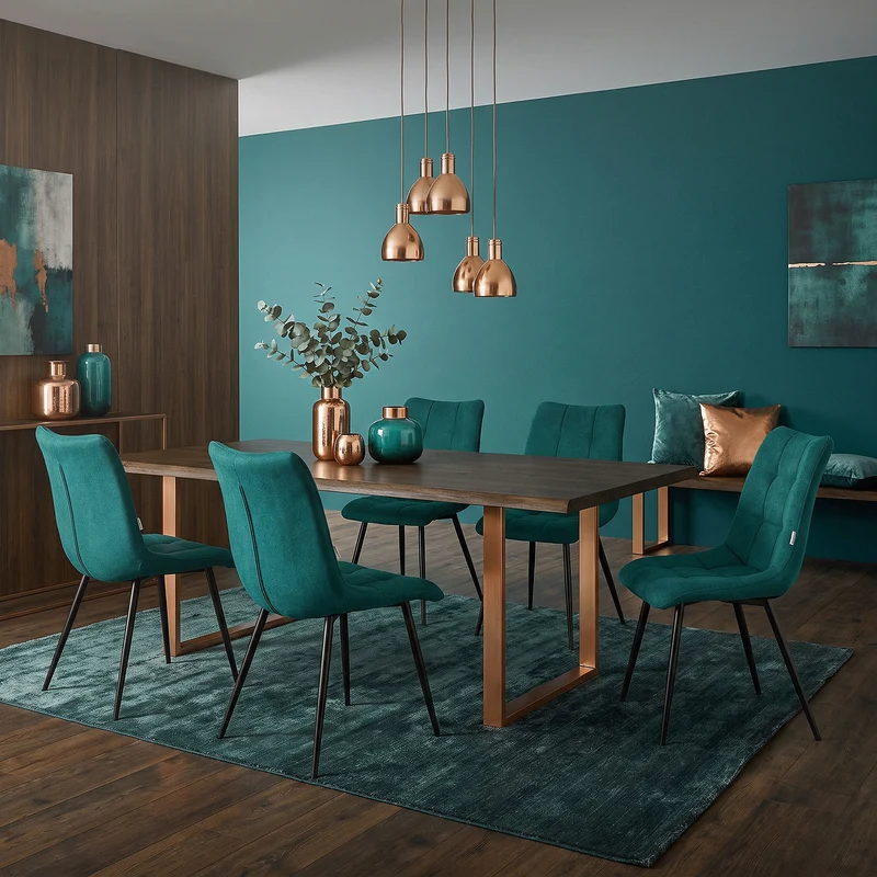 Esszimmerstühle 4er Set Petrol Küchenstuhl mit Polyesterbezug und Stahlbeinen ML-Design
