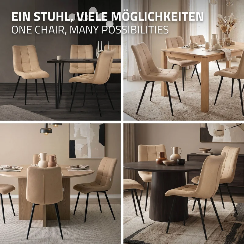 Esszimmerstühle 4er Set Hellbraun Küchenstuhl mit Polyesterbezug und Stahlbeinen ML-Design