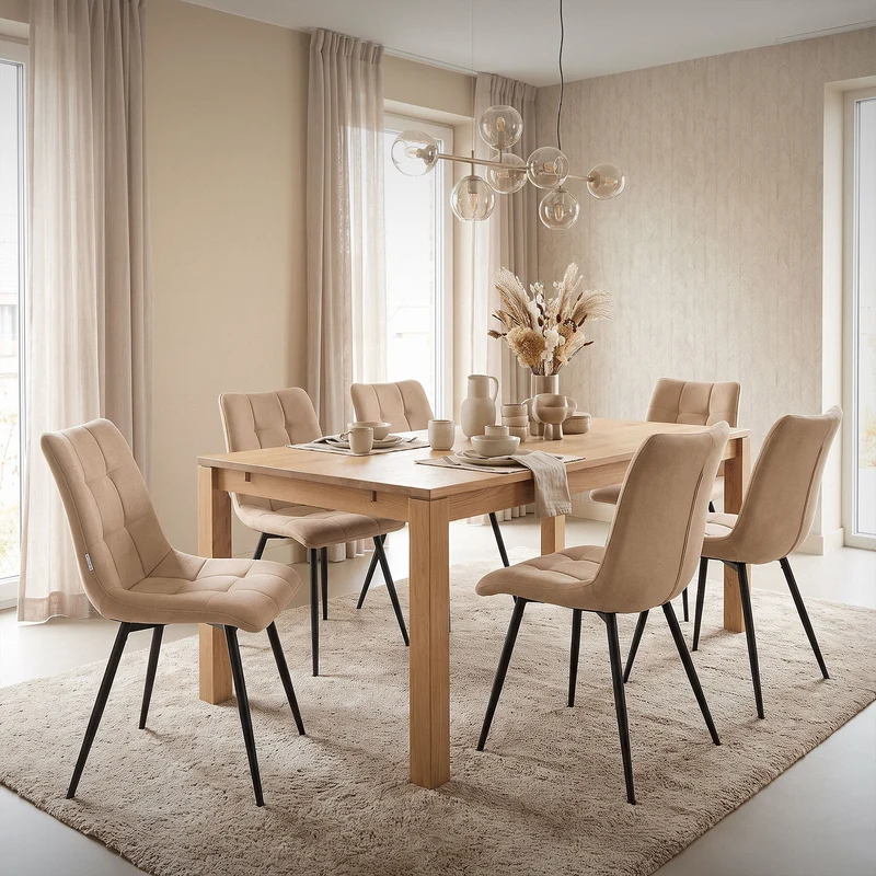 Esszimmerstühle 4er Set Hellbraun Küchenstuhl mit Polyesterbezug und Stahlbeinen ML-Design