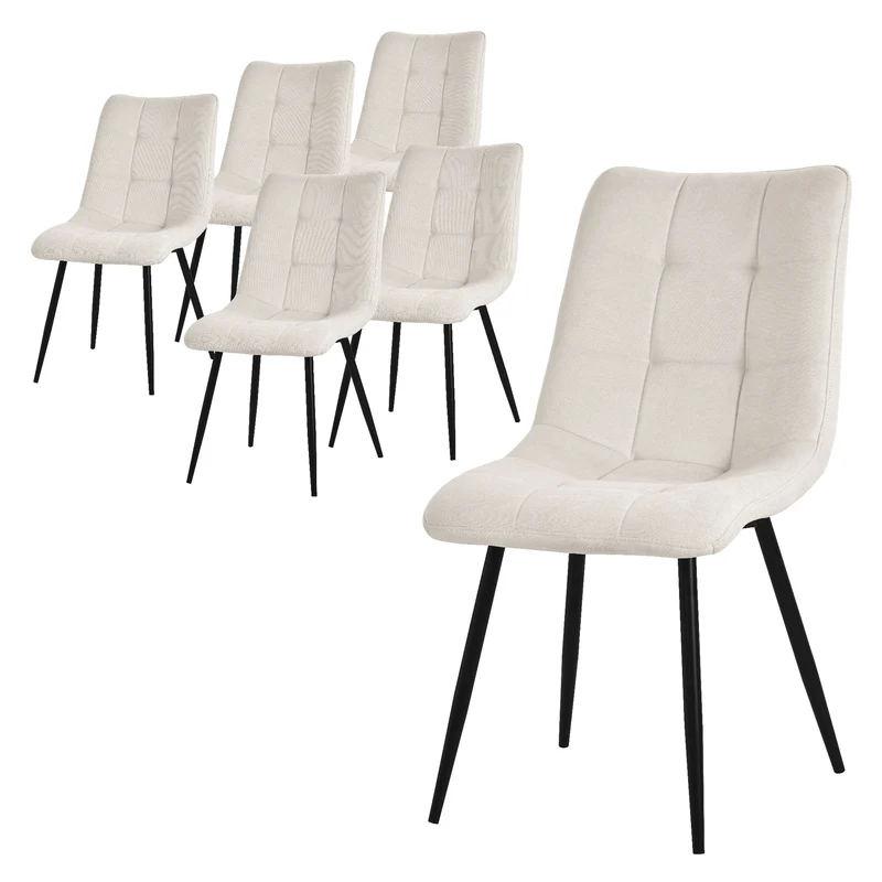 Esszimmerstühle 6er Set Beige Küchenstuhl mit Polyesterbezug und Stahlbeinen ML-Design