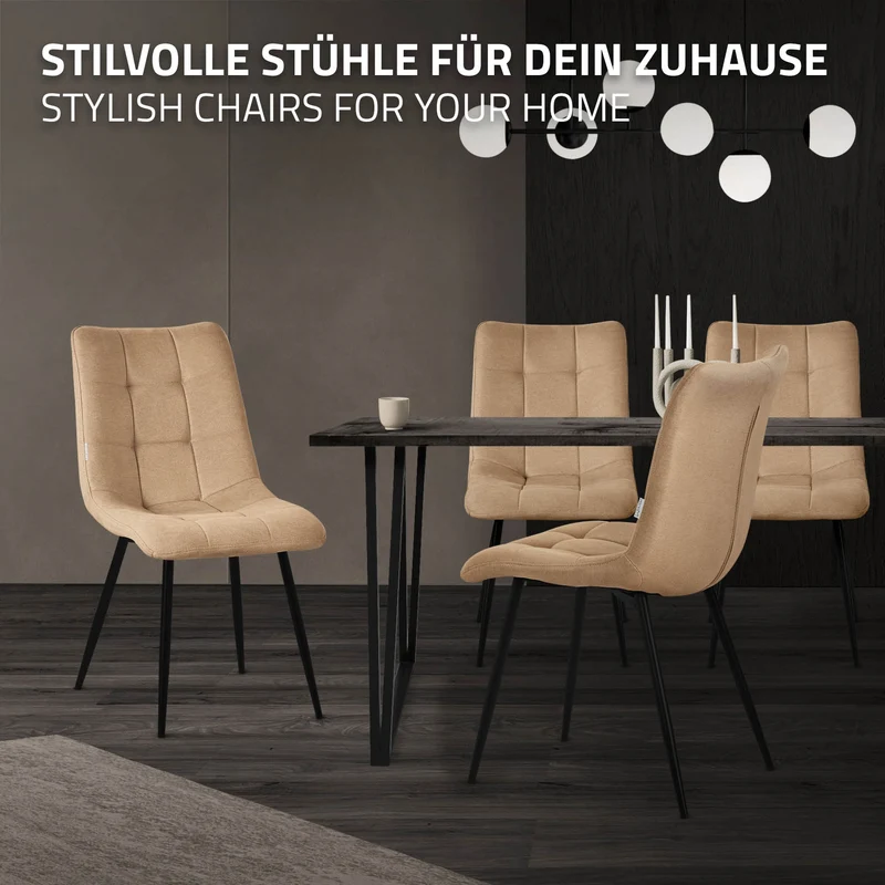 Esszimmerstühle 6er Set Hellbraun Küchenstuhl mit Polyesterbezug und Stahlbeinen ML-Design