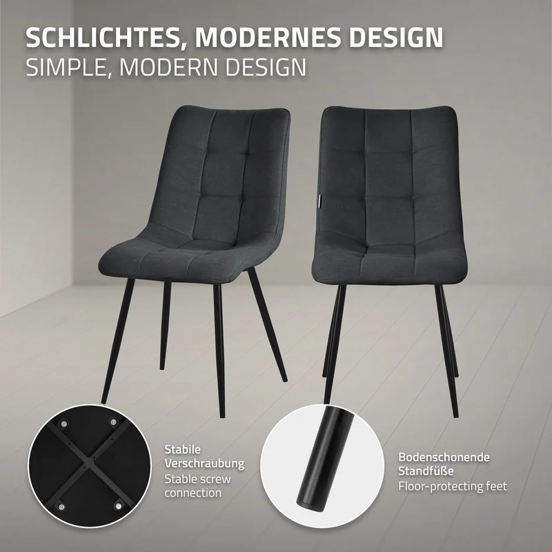 Esszimmerstühle 6er Set Anthrazit Küchenstuhl mit Polyesterbezug und Stahlbeinen ML-Design