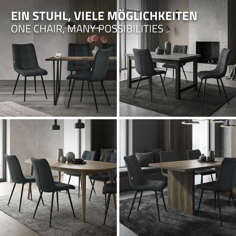 Esszimmerstühle 6er Set Anthrazit Küchenstuhl mit Polyesterbezug und Stahlbeinen ML-Design