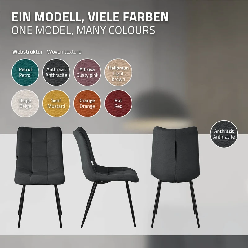 Esszimmerstühle 6er Set Anthrazit Küchenstuhl mit Polyesterbezug und Stahlbeinen ML-Design
