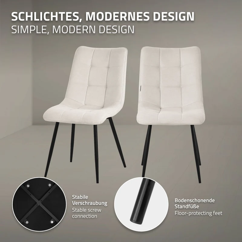 Esszimmerstühle 4er Set Beige Küchenstuhl mit Polyesterbezug und Stahlbeinen ML-Design