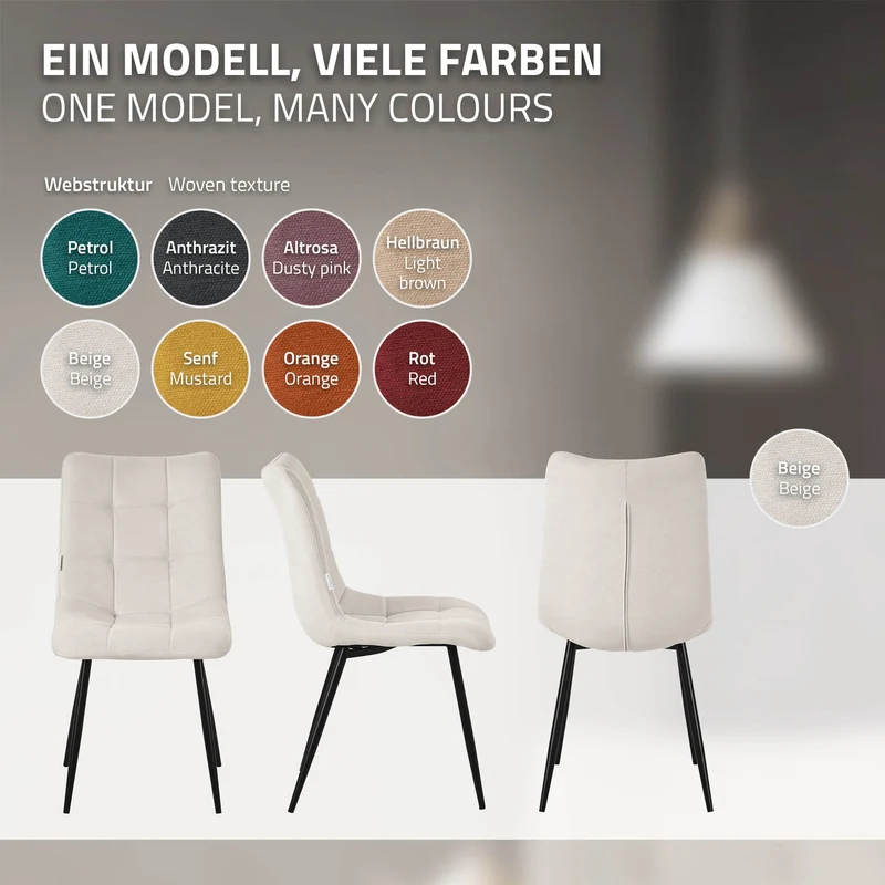 Esszimmerstühle 4er Set Beige Küchenstuhl mit Polyesterbezug und Stahlbeinen ML-Design
