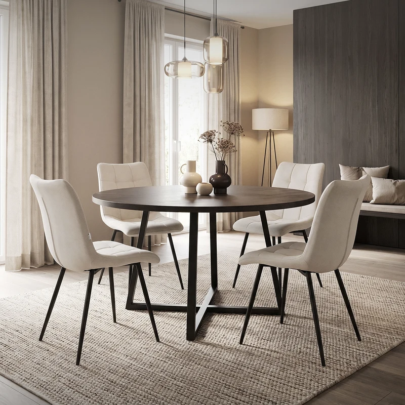Esszimmerstühle 4er Set Beige Küchenstuhl mit Polyesterbezug und Stahlbeinen ML-Design
