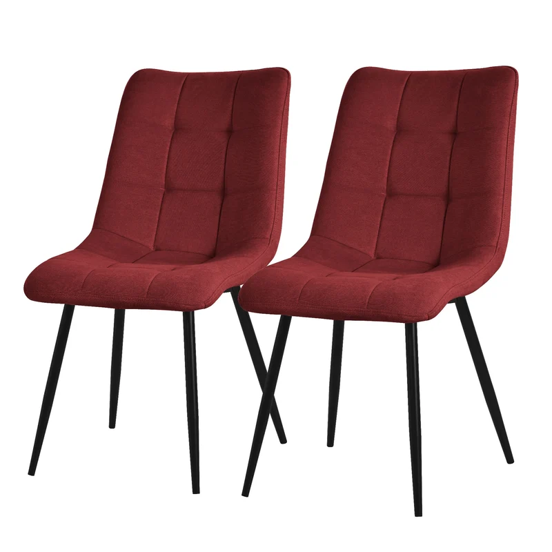 Esszimmerstühle 2er Set Rot Küchenstuhl mit Polyesterbezug und Stahlbeinen ML-Design