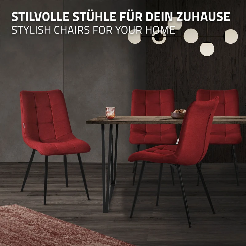 Esszimmerstühle 2er Set Rot Küchenstuhl mit Polyesterbezug und Stahlbeinen ML-Design