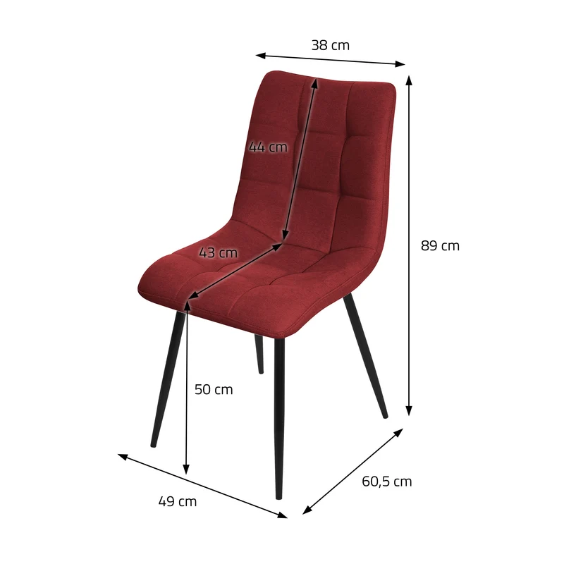 Esszimmerstühle 2er Set Rot Küchenstuhl mit Polyesterbezug und Stahlbeinen ML-Design