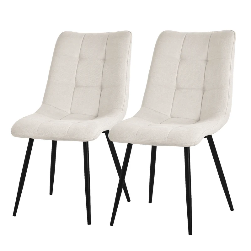 Esszimmerstühle 2er Set Beige Küchenstuhl mit Polyesterbezug und Stahlbeinen ML-Design