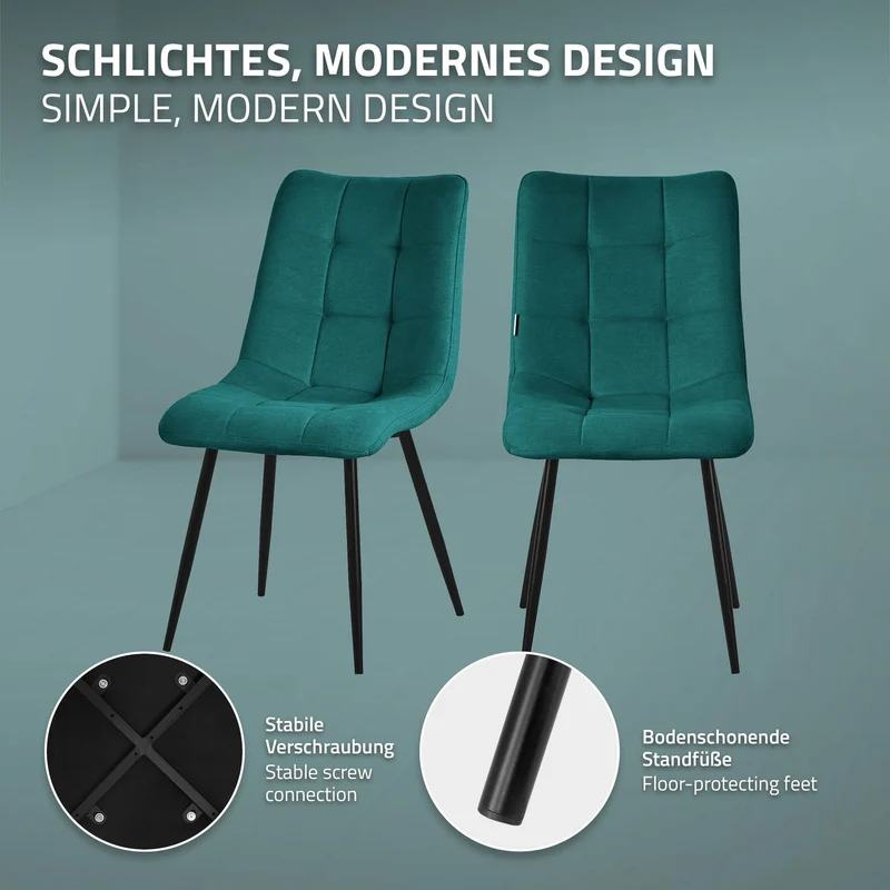 Esszimmerstühle 6er Set Petrol Küchenstuhl mit Polyesterbezug und Stahlbeinen ML-Design