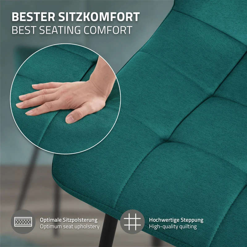 Esszimmerstühle 6er Set Petrol Küchenstuhl mit Polyesterbezug und Stahlbeinen ML-Design