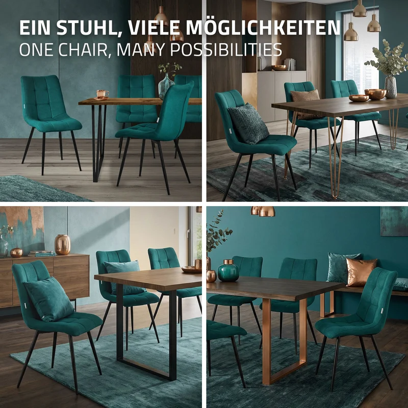 Esszimmerstühle 6er Set Petrol Küchenstuhl mit Polyesterbezug und Stahlbeinen ML-Design