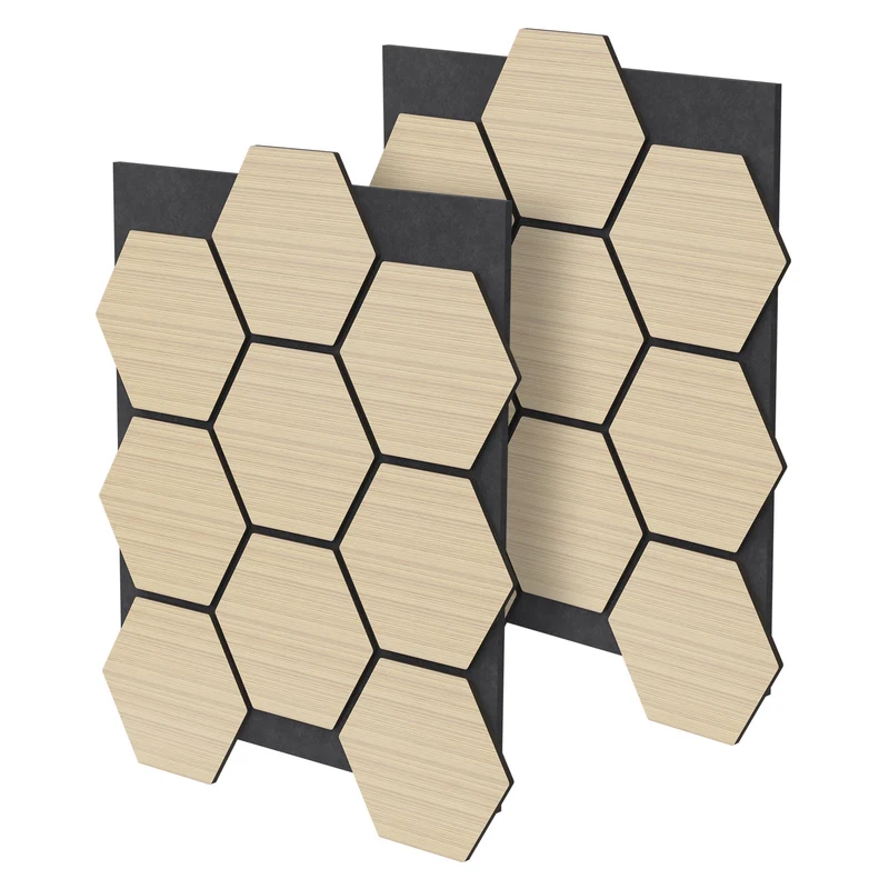 2er Set Akustikpaneele für 1m² Eiche Wandpaneele Hexagon Schalldämmung ML-Design