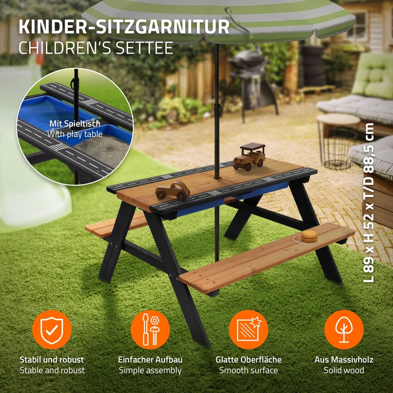 Kindersitzgarnitur Kindersitzgruppe Naturbraun, Schwarz, Tanne, massiv, 35 x 7 x 25,5 cm ML-Design