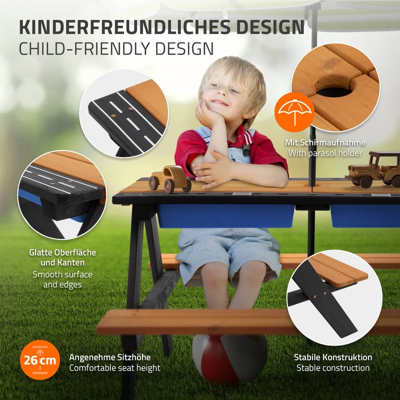 Kindersitzgarnitur Kindersitzgruppe Naturbraun, Schwarz, Tanne, massiv, 35 x 7 x 25,5 cm ML-Design