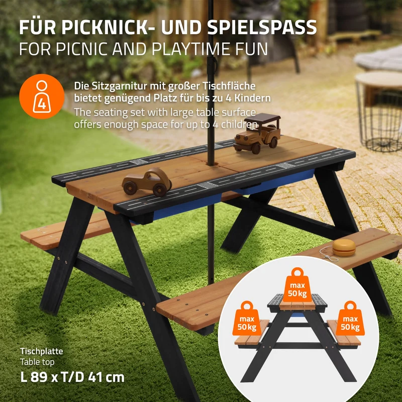 Kindersitzgarnitur Kindersitzgruppe Naturbraun, Schwarz, Tanne, massiv, 35 x 7 x 25,5 cm ML-Design