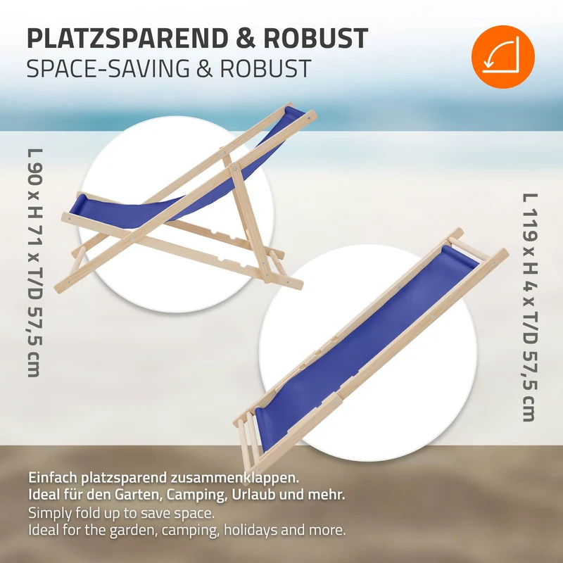 Liegestuhl klappbar Dunkelblau Holz verstellbare Rückenlehne bis 120 kg Sonnenliege Gartenliege Strandliege