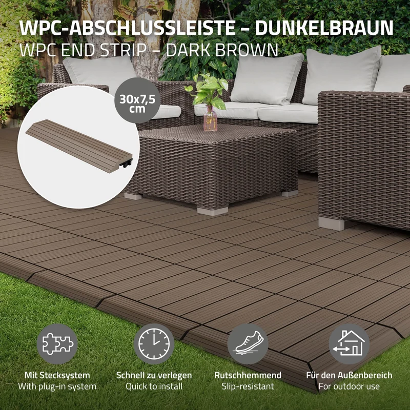 WPC Abschlussleiste 30x2x7,5 cm für WPC Bodenfliese gerade Dunkelbraun ML-Design