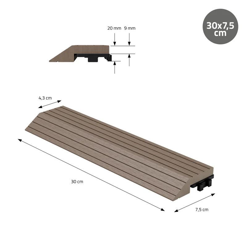 WPC Abschlussleiste 30x2x7,5 cm für WPC Bodenfliese gerade Dunkelbraun ML-Design