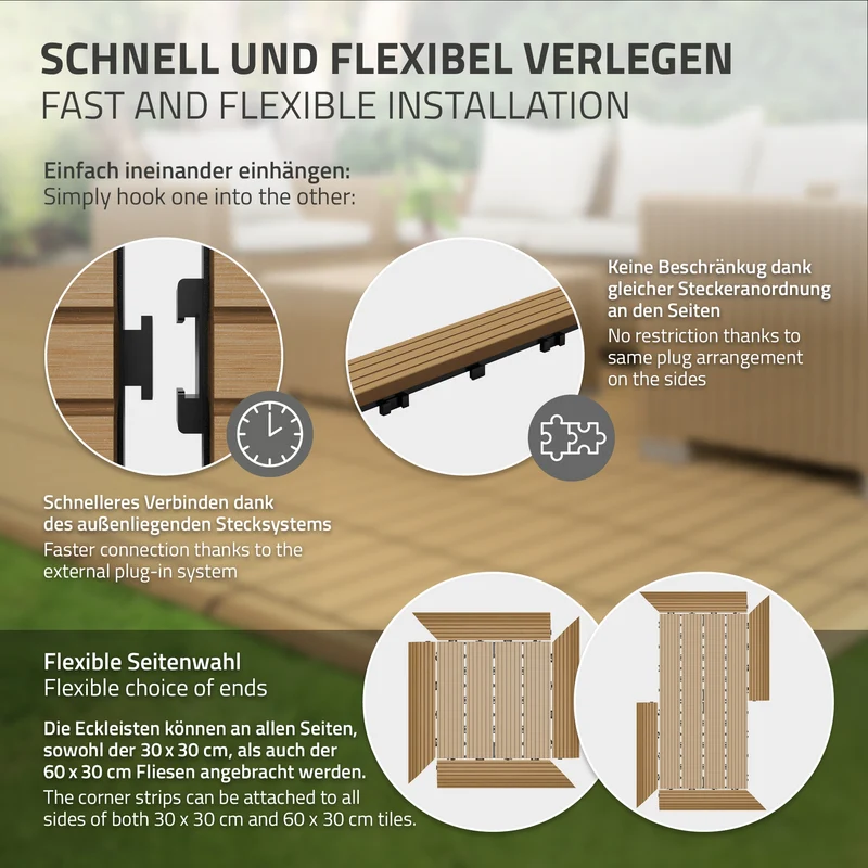 WPC Abschlussleiste 38x2x7,5 cm für WPC Bodenfliese Ecke rechts Teak ML-Design