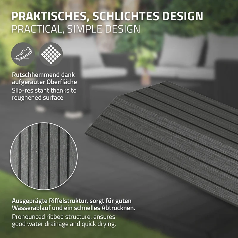 WPC Abschlussleiste 38x2x7,5 cm für WPC Bodenfliese Ecke rechts Anthrazit ML-Design