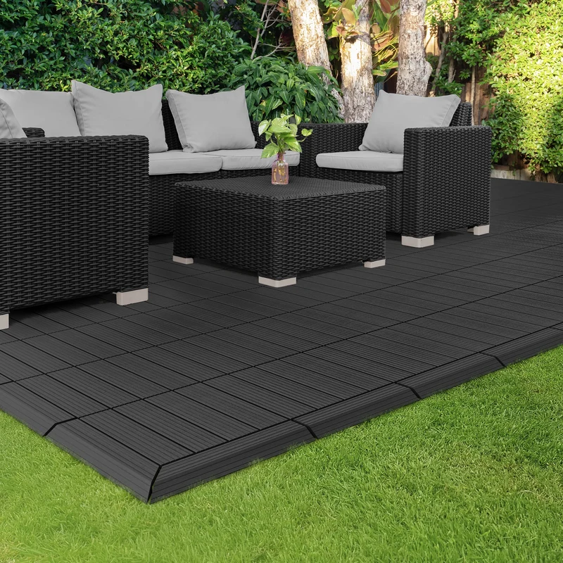 WPC Abschlussleiste 38x2x7,5 cm für WPC Bodenfliese Ecke rechts Anthrazit ML-Design