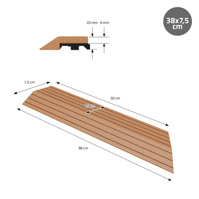 WPC Abschlussleiste 38x2x7,5 cm für WPC Bodenfliese Ecke rechts Hellbraun ML-Design