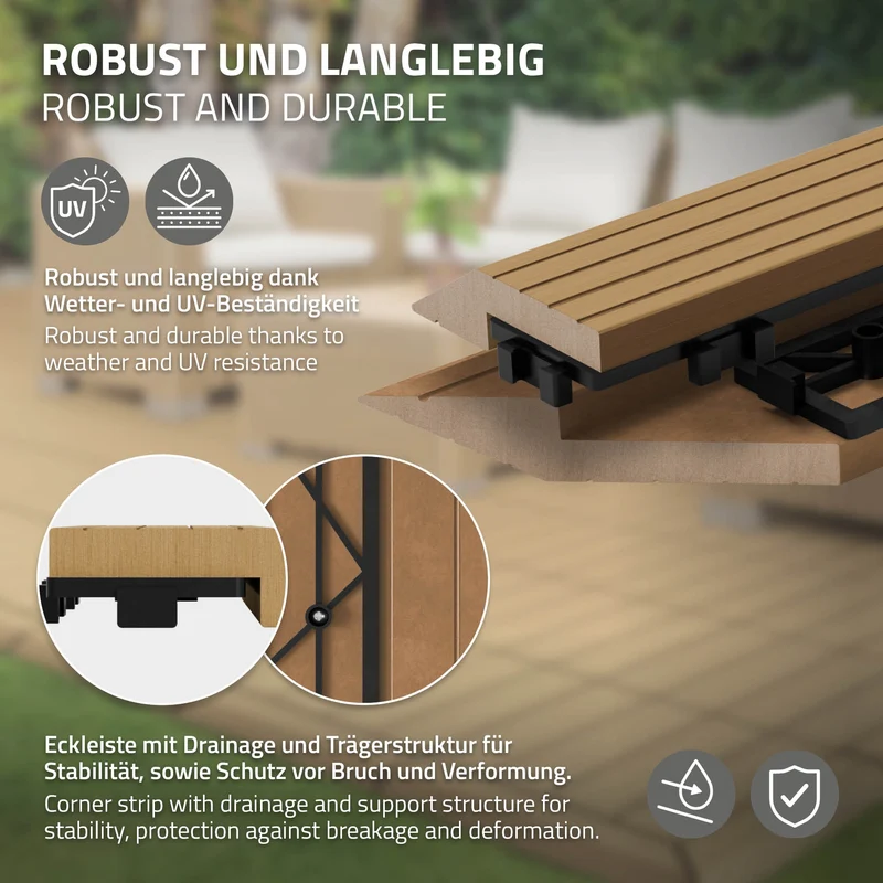 WPC Abschlussleiste 38x2x7,5 cm für WPC Bodenfliese Ecke links Teak ML-Design