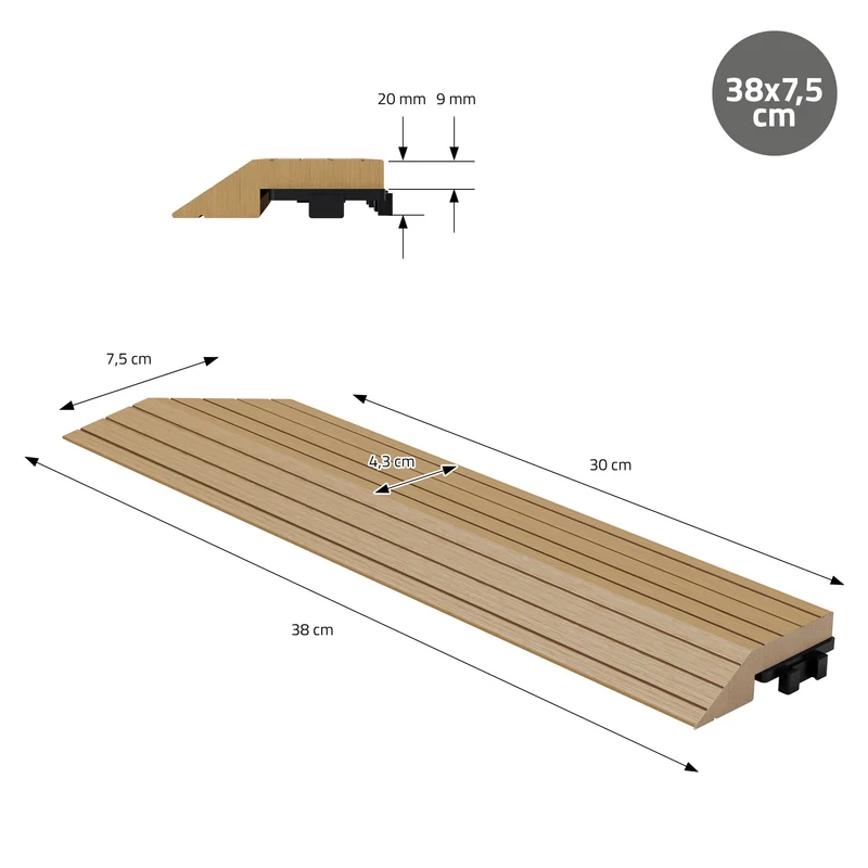 WPC Abschlussleiste 38x2x7,5 cm für WPC Bodenfliese Ecke links Teak ML-Design
