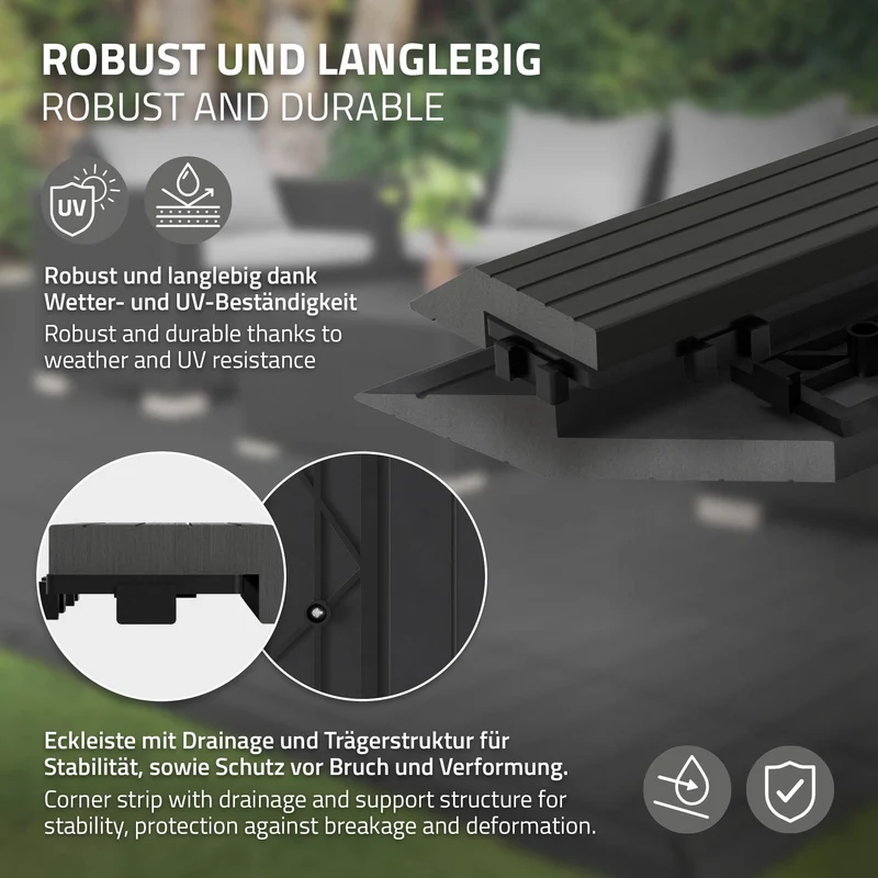 WPC Abschlussleiste 38x2x7,5 cm für WPC Bodenfliese Ecke links Anthrazit ML-Design