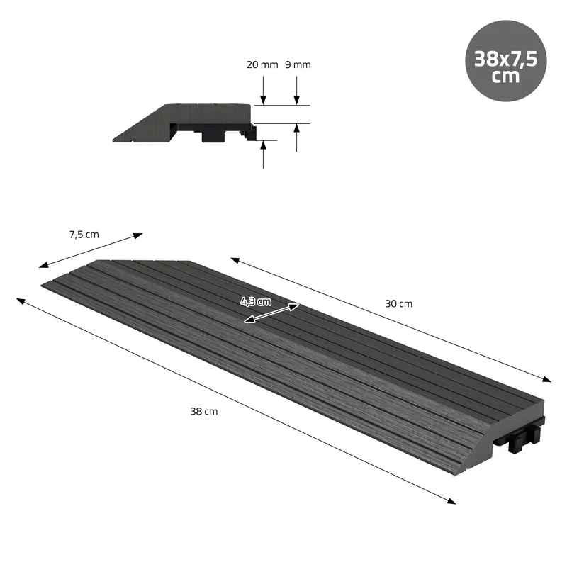 WPC Abschlussleiste 38x2x7,5 cm für WPC Bodenfliese Ecke links Anthrazit ML-Design