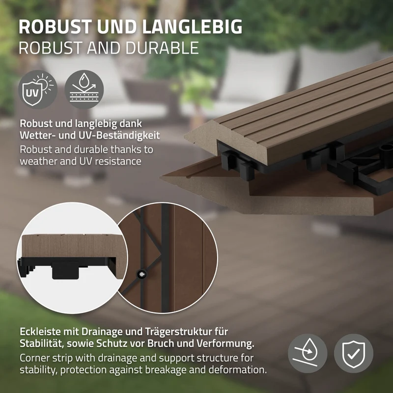 WPC Abschlussleiste 38x2x7,5 cm für WPC Bodenfliese Ecke links Dunkelbraun ML-Design